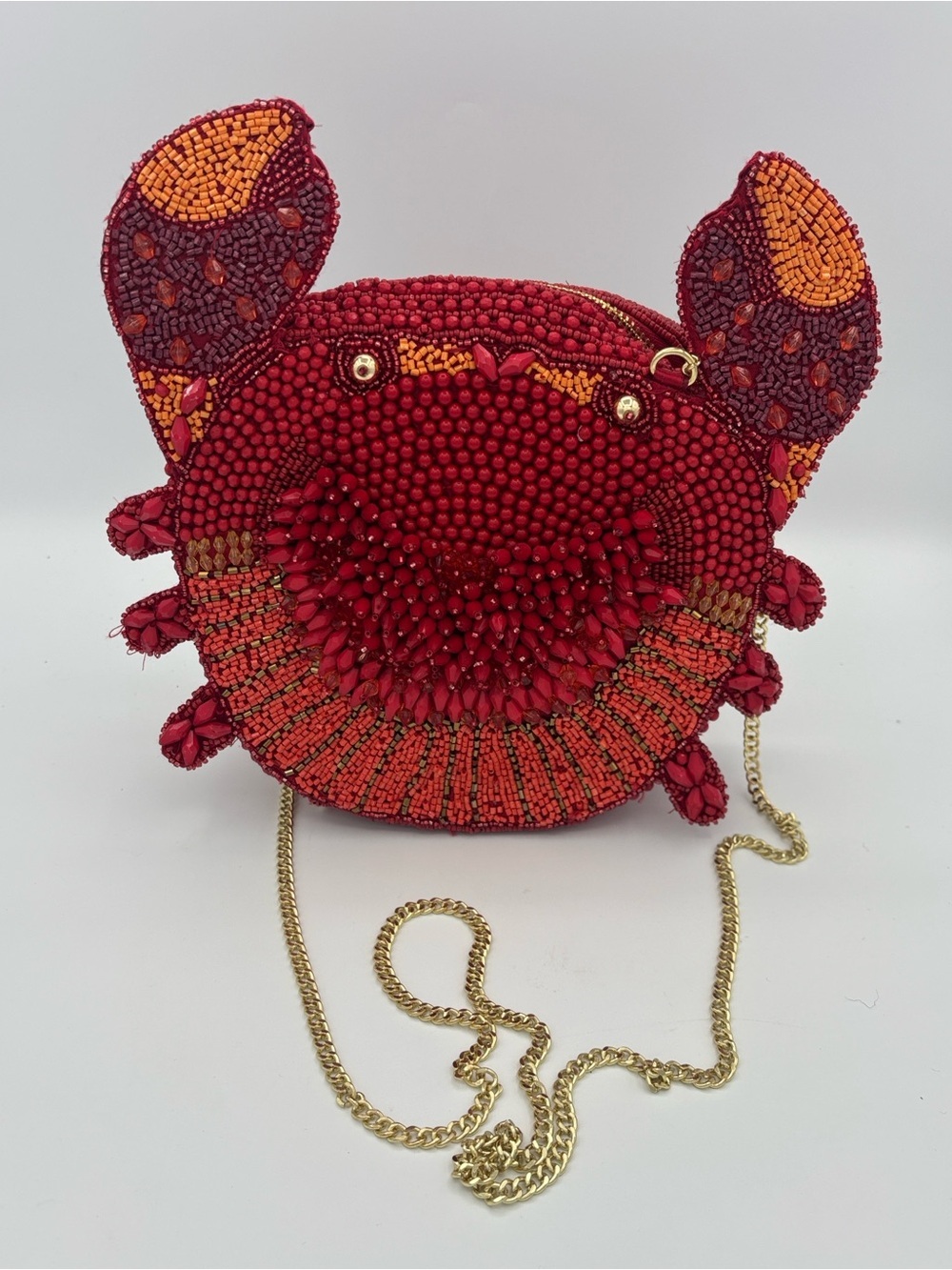 Made in India Beaded Crab Crossbody Bag - Red and Orange